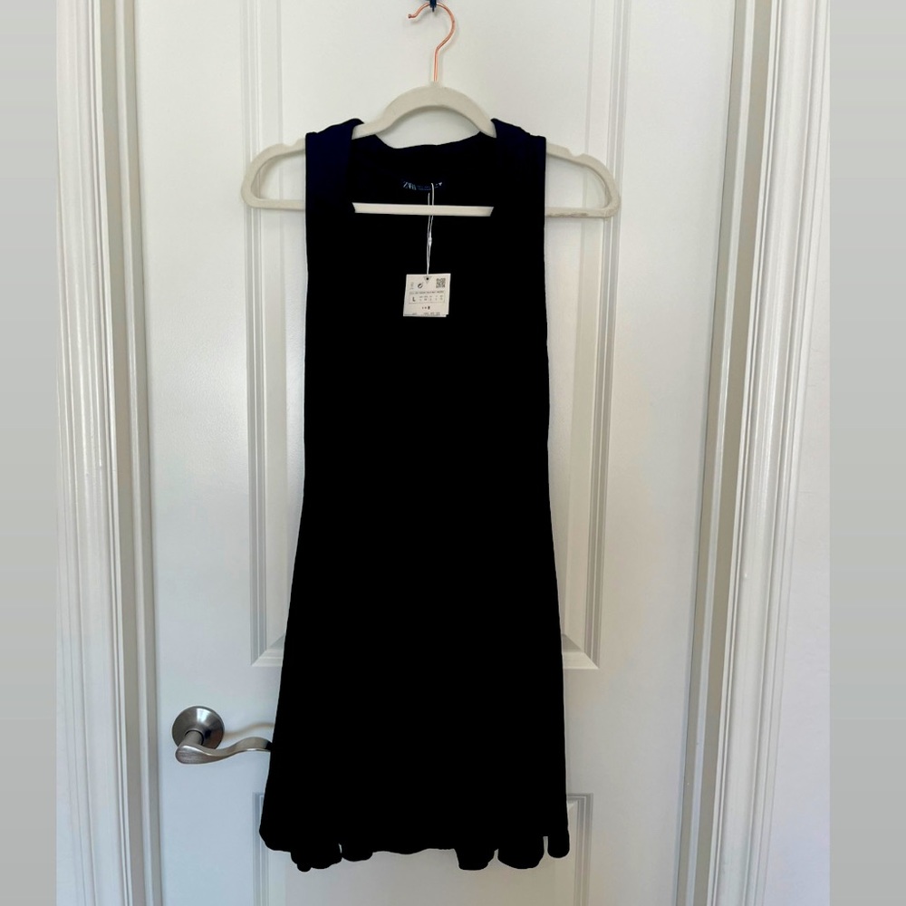 NWT Zara Ribbed Collar Black Dress Size Large